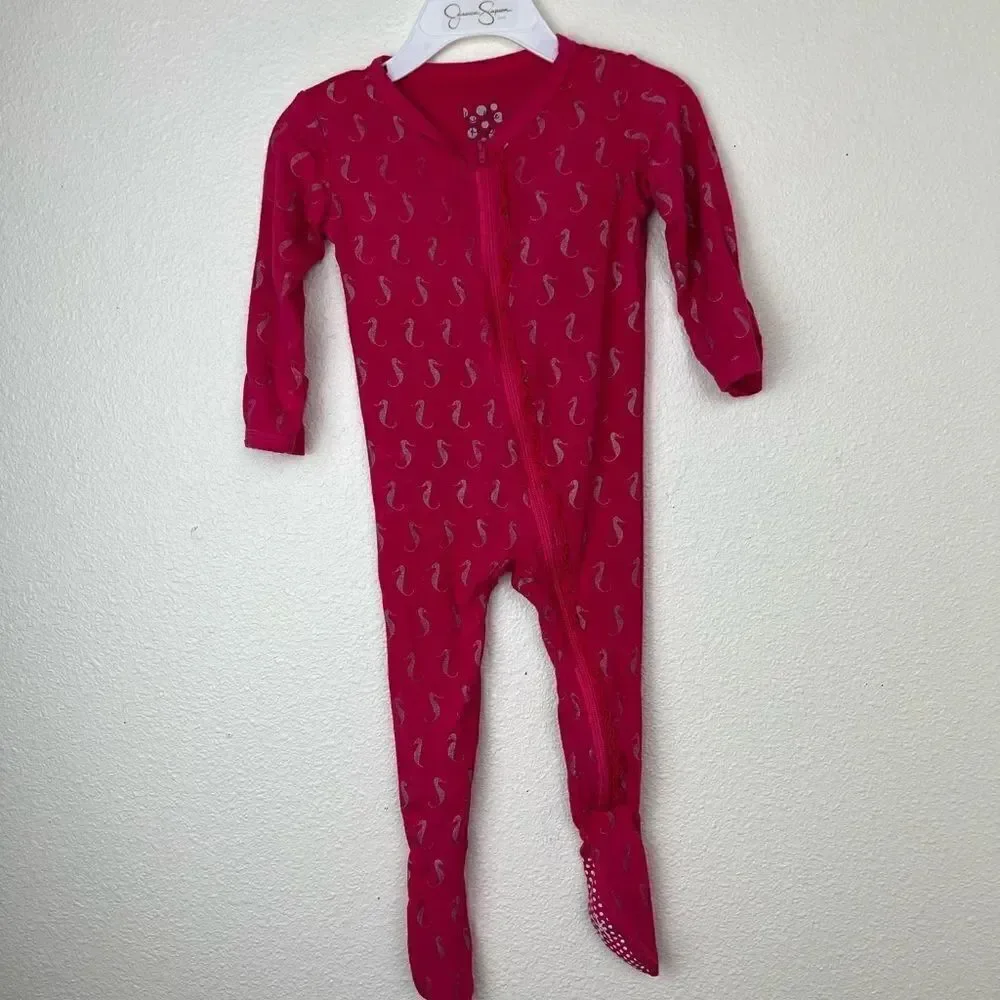 KicKee Pants Prickly Pear Mini Seahorses Muffin Ruffle Coverall with Zipper